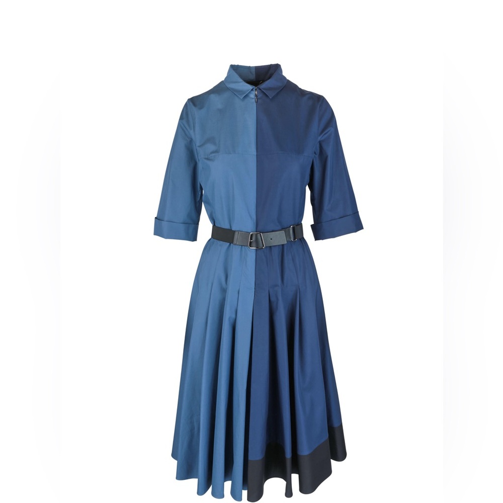 AKRIS Dark Blue Colorblock Long Sleeve Shirtdress US 14
